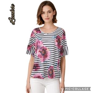 Luukse top tropical floral striped bell sleeve size 2x plus